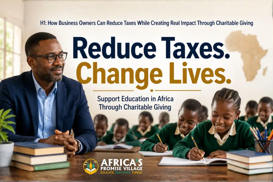Business owner supporting African children education through charitable giving